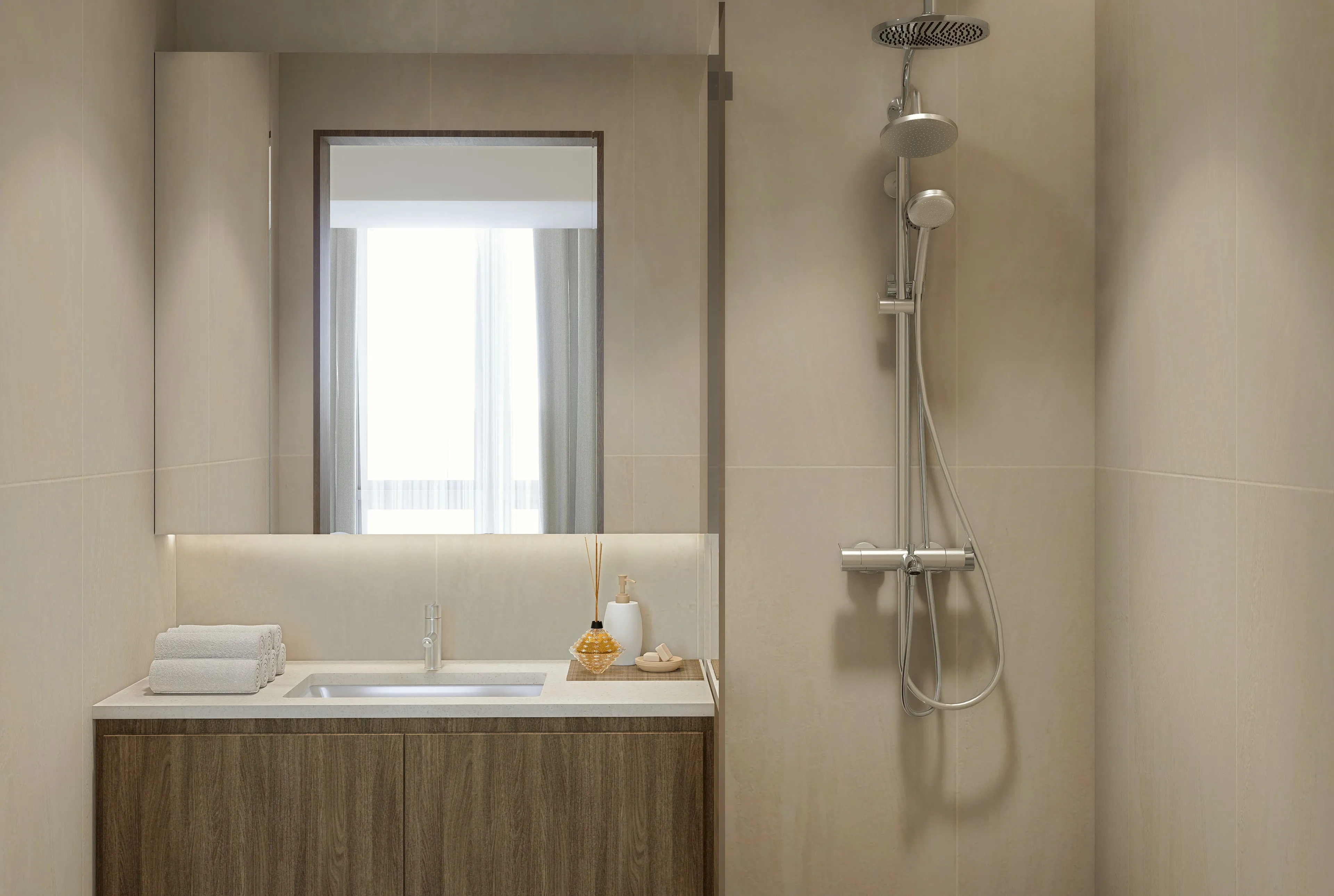 the wave towers 1 bedroom shower area