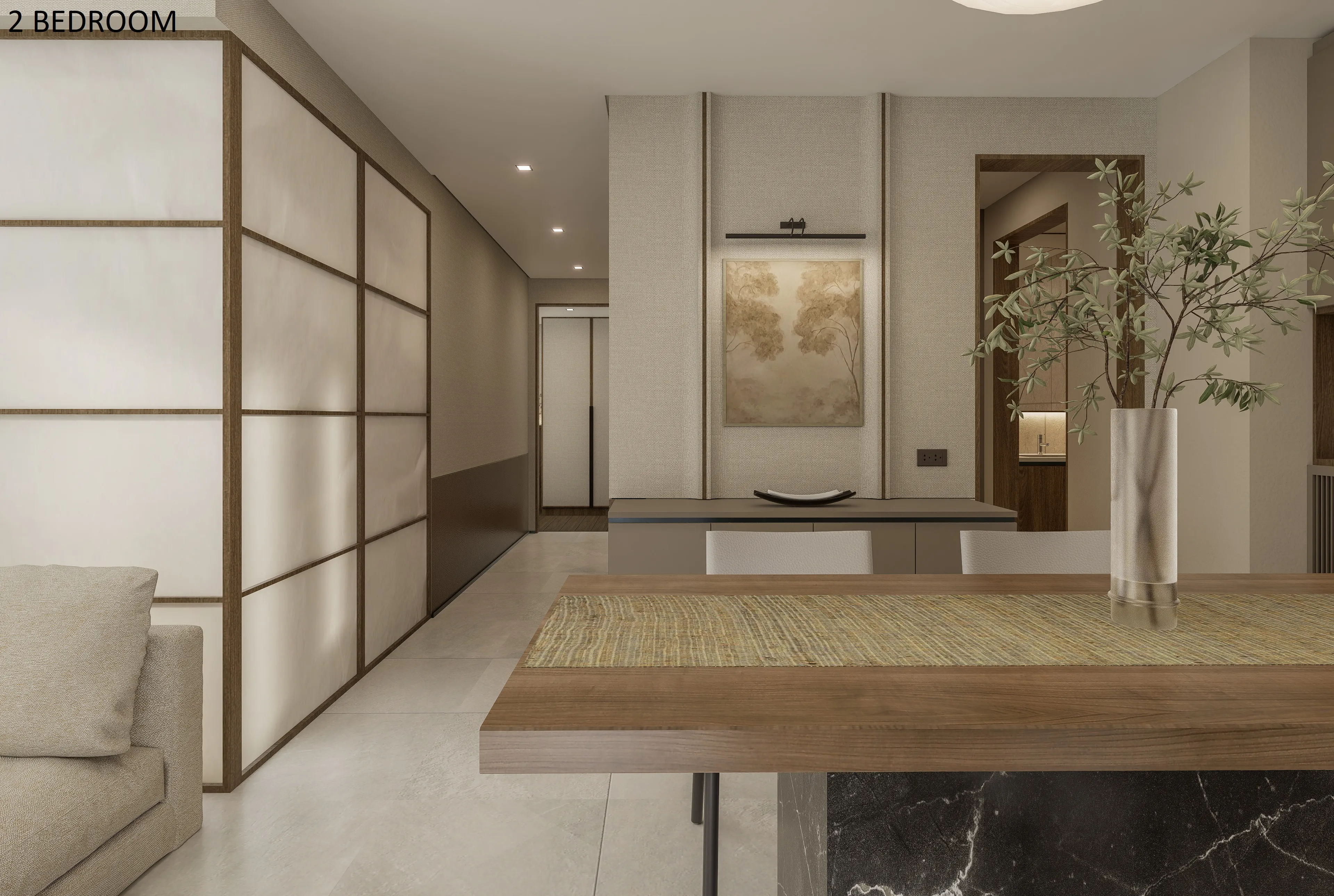 the wave towers 2 bedroom living and hallway