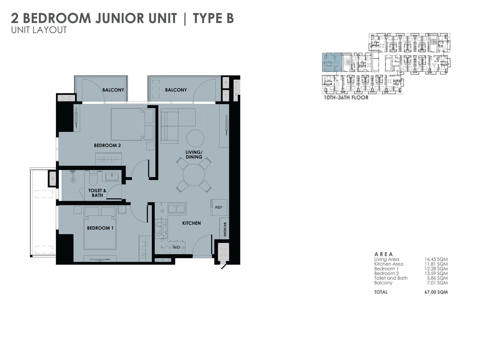 the wave towers 2 bedroom with 2 balcony