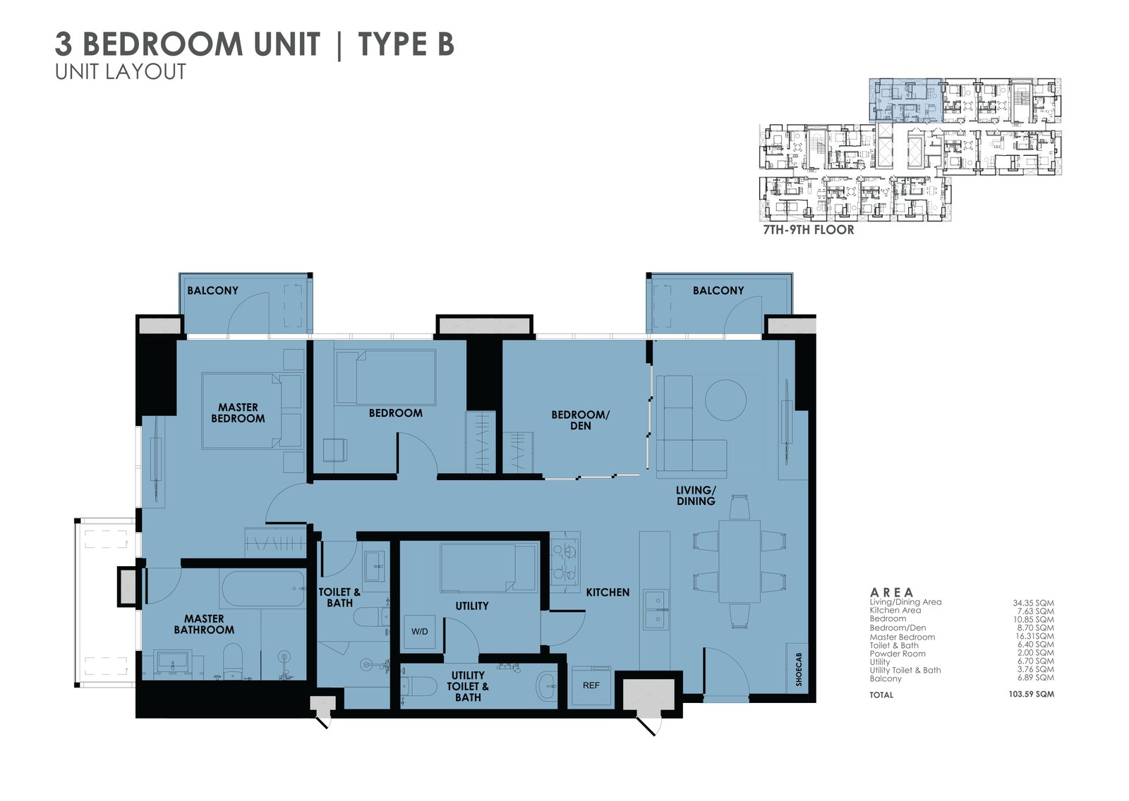 the wave towers 3 bedroom with balcony