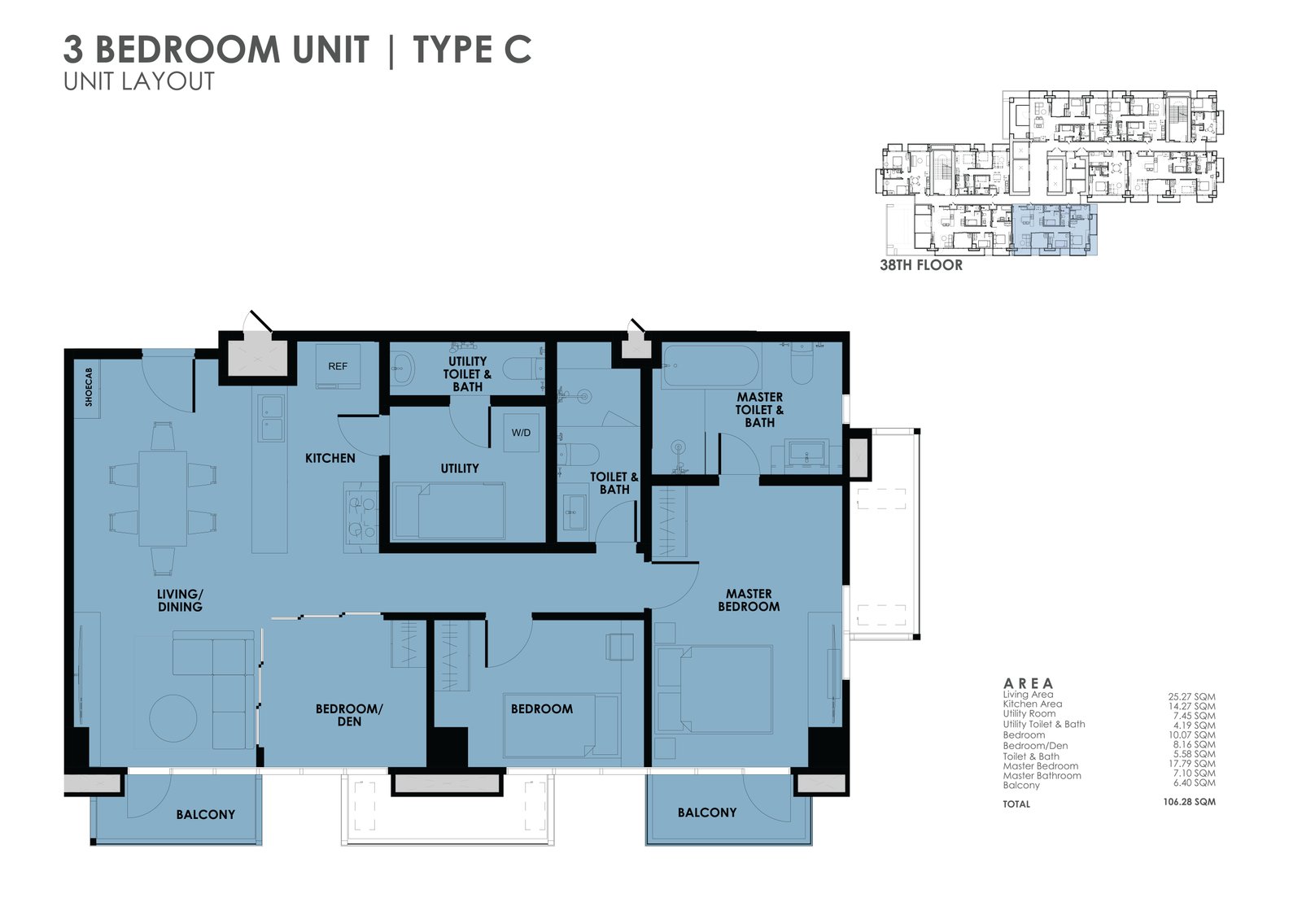 the wave towers 3 bedroom with 2 balcony