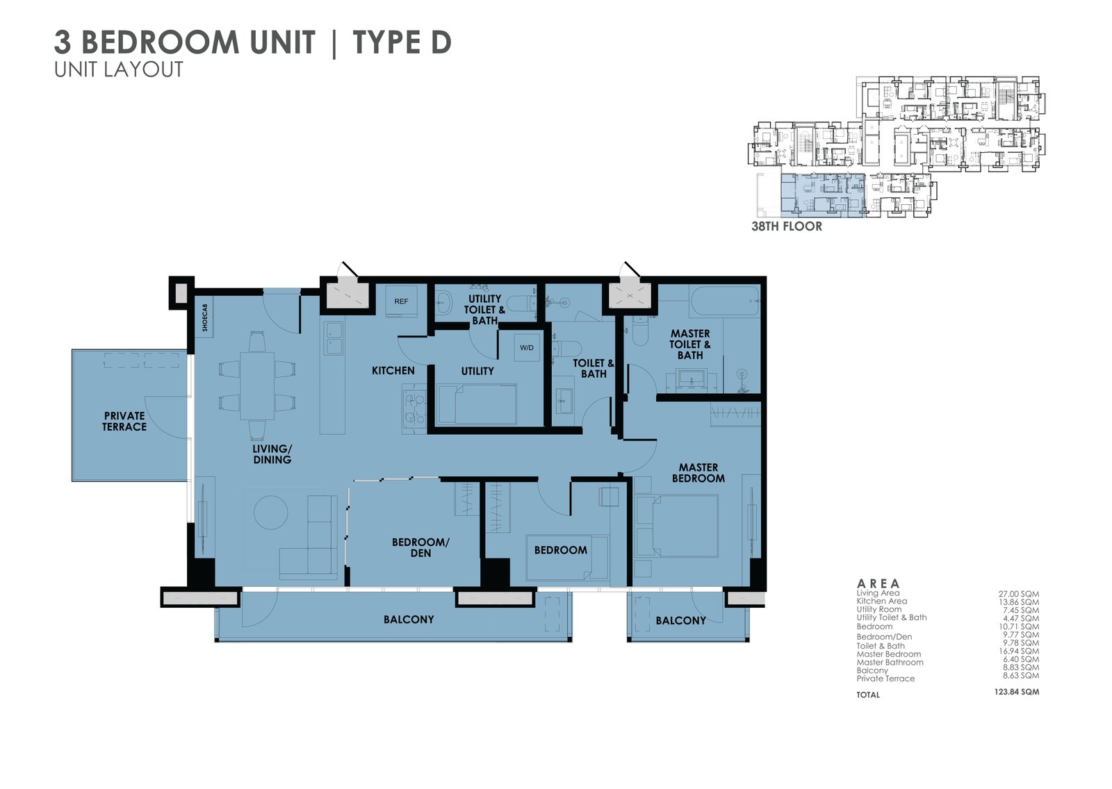 the wave towers 3 bedroom with 2 balcony and terrace