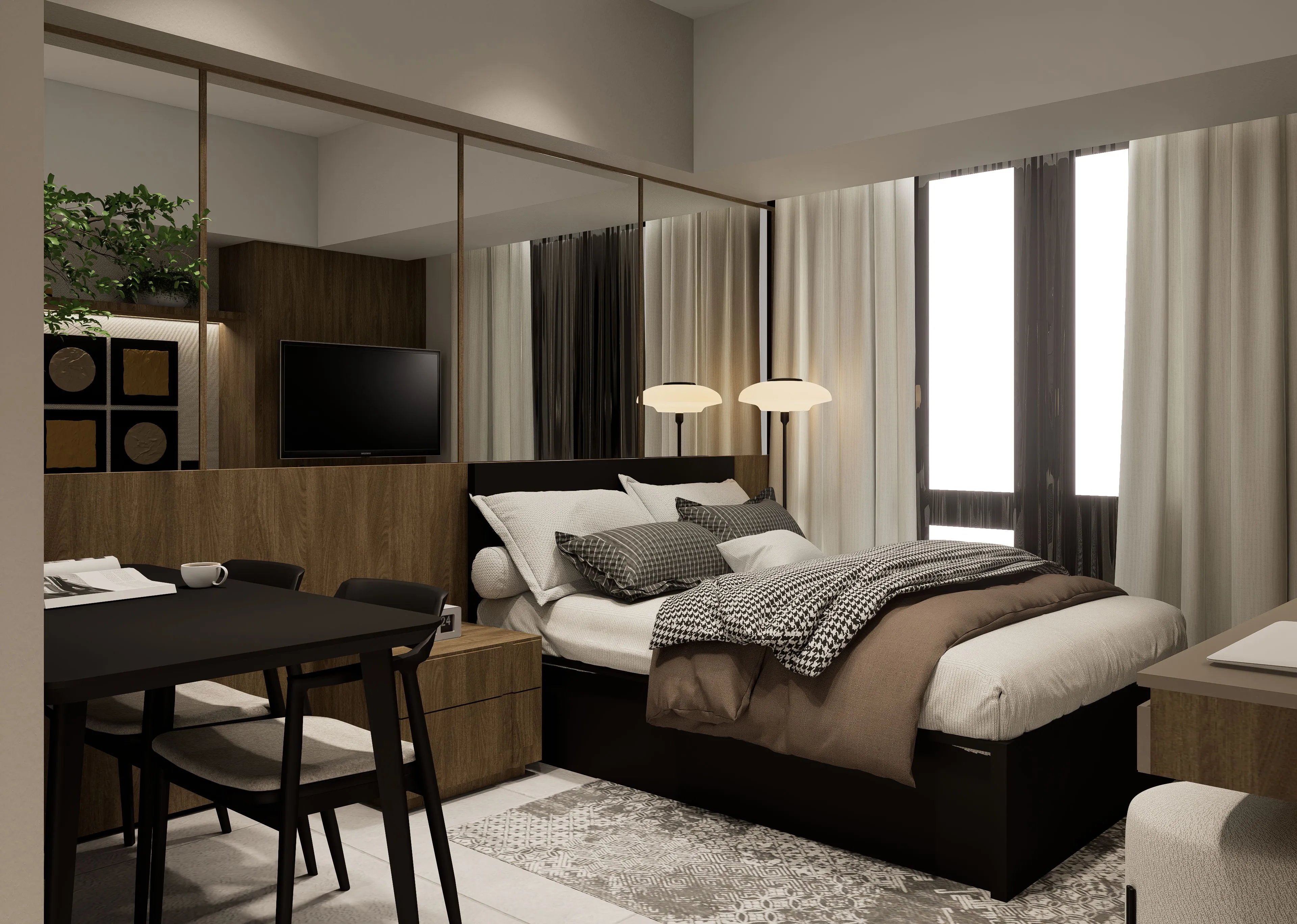 the wave towers studio showroom sleeping area